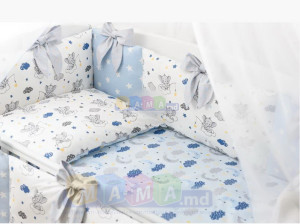 Комплект постельного белья ASIK Спящие слоники на облаках, голубой: 7 элементов